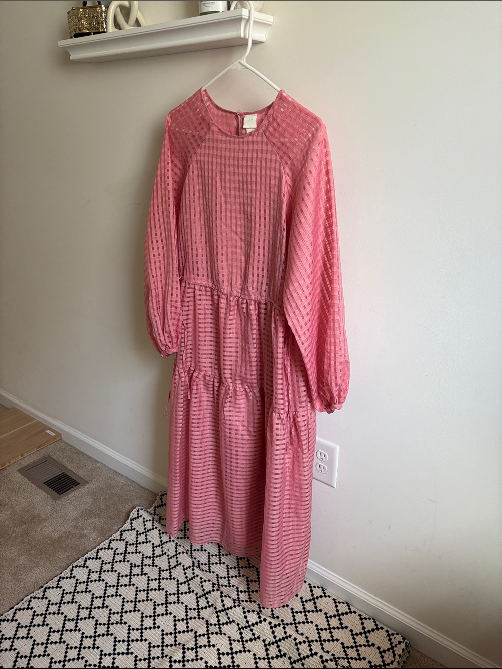 H&M Pink Tiered Long Sleeve Midi Dress
